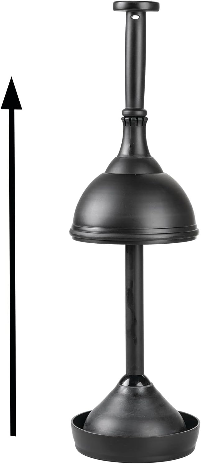 mDesign Plastic Toilet Plunger with Lift & Lock Cover Set, Compact Discreet Freestanding Storage Caddy Holder for Bathroom, Powder Room, Modern Design - Heavy Duty - Hyde Collection, Black