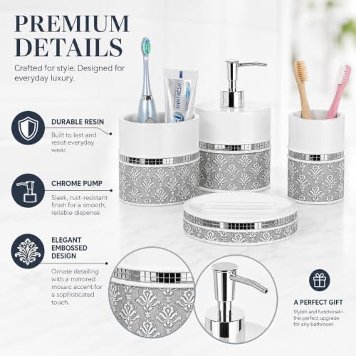 Mirror Damask Toothbrush and Toothpaste Holder - Bathroom Tumbler Cup