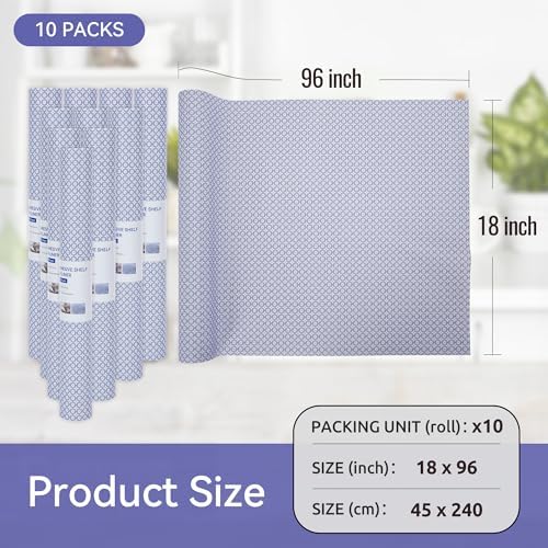 FIFTY FEET 18"x96" Non-Adhesive Shelf Liner for Kitchen Cabinets and Drawers, Washable Non-Slip PVC Cabinet Liner (Blue Circle)(10 Roll)