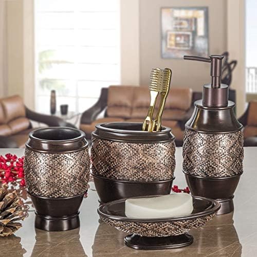 Creative Scents Dublin Brown Toothbrush Holders for Bathrooms Set of 2 - Bathroom Toothbrush Holder Set - Electric Tooth Brush and Toothpaste Organizer - Brown Bathroom Accessories Set Decor