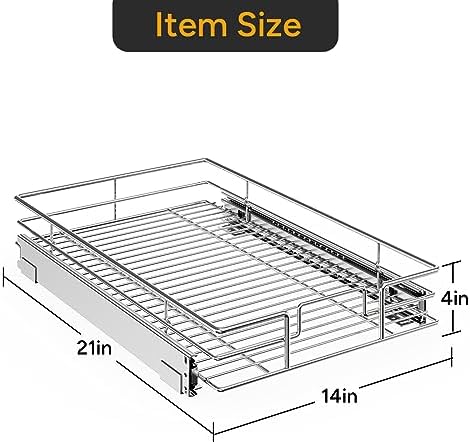 ROOMTEC Pull Out Cabinet Organizer(14" W x 21" D),Heavy Duty Slide Out Shelves,Pull out Drawers for Kitchen Cabinet,Base Cabinet Organization for Home, Kitchen, Bathroom