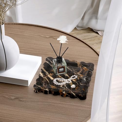 Square Marble Decorative Tray, Black Gold, 8 * 8