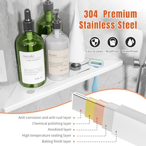 Tile Shower Corner Shelf, Grout-In Shower Shelves for Tile Wall 10" 2 Pack