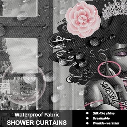 4Pcs African American Shower Curtain Sets with Rugs, Black, 71x71in