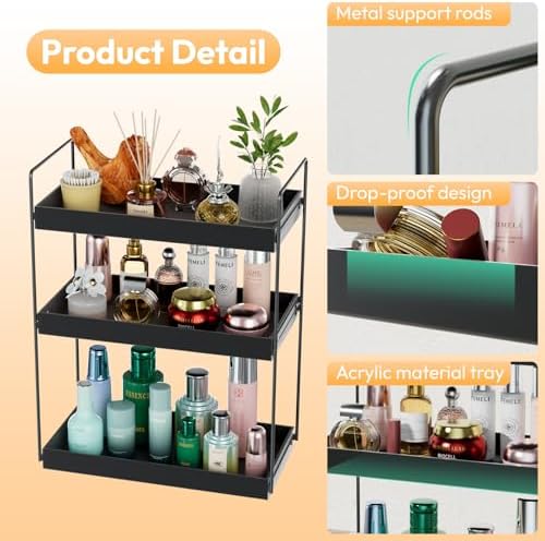 NPPLUS 3 Tier Bathroom Counter Organizer Matte Black Acrylic Tray