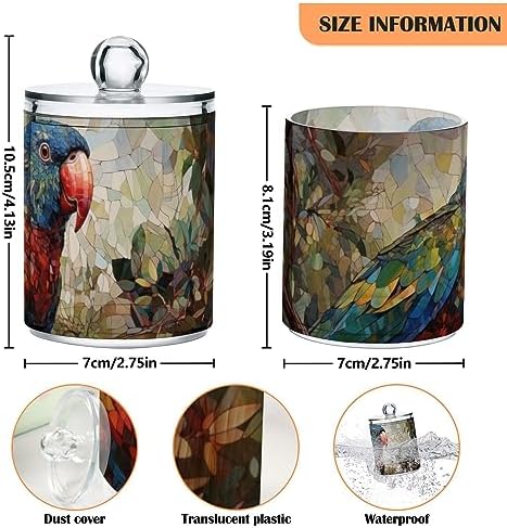 Vnurnrn Bathroom Jars with Lid Set Vintage Parrot Tree Print, Plastic Vanity Canisters Storage Organizer for Cotton Balls Swabs Pads Salts 2 Pack