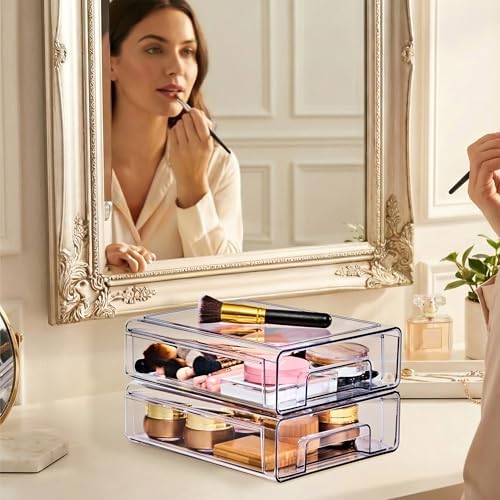 Sorbus Clear Stackable Storage Drawers with Handles (Medium, 2 Pack)