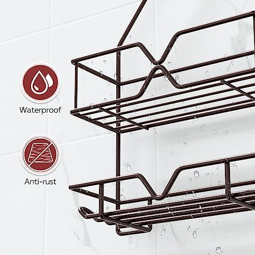 TreeLen Shower Caddy over Shower Head Hanging Bathroom Caddy for Bathroom Organizer 4 Hooks Shampoo Holder-Bronze