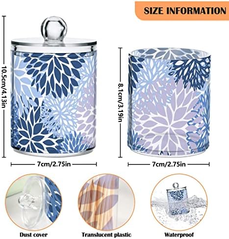 Fustylead 2 Pack Blue Chrysanthemum Plastic Apothecary Jar Set for Bathroom Storage, Qtip Holder Dispensers for Cotton Ball, Swab, Round Pads, Floss