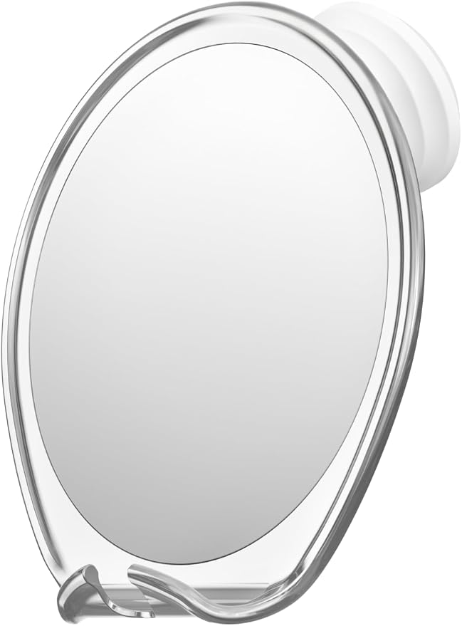 HONEYBULL Fogless Shower Mirror for Shaving with Suction Mount, Chrome | Shatterproof Acrylic Bathroom Accessory With 360 Swivel & Built-in Razor Hook, Clear Reflection in Steam & No-Drill Setup