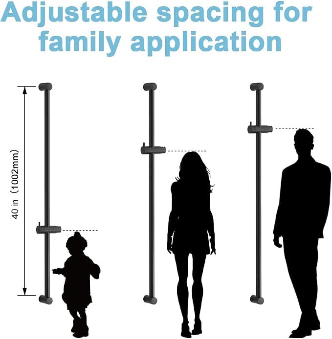 OFFO Shower Slide Bar 40 in Adjustable Installation Distance 20-39 in with 360° Adjustable Handheld Shower Head Holder for Bathroom, Screw Wall Mounted, Matte Black