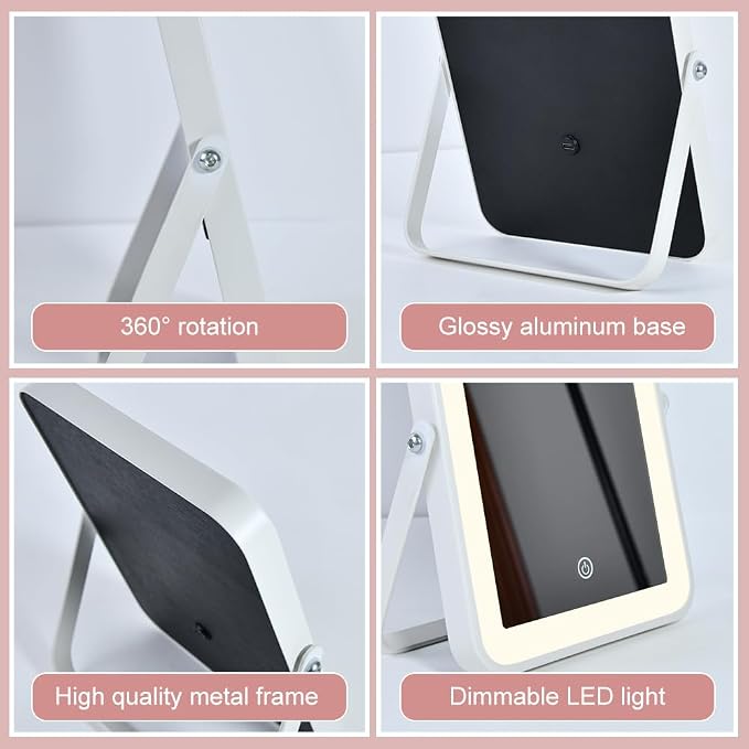 YEKKOPT Rechargeable Vanity Mirror with Lights,Desk Makeup Mirror with Lights,Portable Travel for Makeup Desk ＆ Dressing Room,3 Color Lighting, Dimmable Touch Screen
