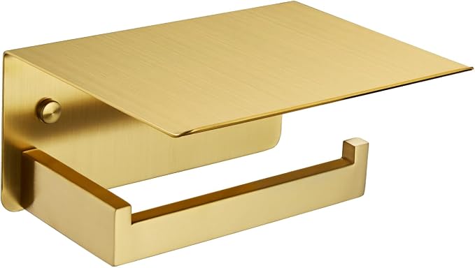 Toilet Paper Holder with Shelf Brushed Dark Gold, APLusee SUS 304 Stainless Steel Modern Bathroom Accessories Tissue Roll Dispenser Storage