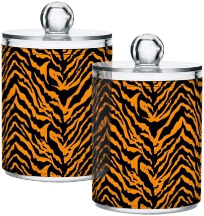 ALAZA 4pcs Tiger Print Animal Qtip Holder Dispenser 14 oz Bathroom Storage Clear Apothecary Jars Containers Cotton Ball,Cotton Rounds,Floss Picks, Hair Clips, Food