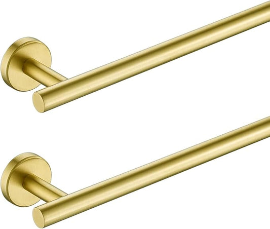 JQK Towel Bar Brushed Gold, 20.5 Inch 304 Stainless Steel Thicken 0.8mm Towel Rack Bathroom, Towel Holder Wall Mount, Useable Length 18 Inch 2 Pack, TB110L18-BG-P2