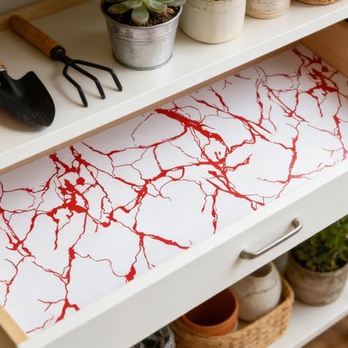 Red Marble Pattern Shelf Liner, Non-Adhesive Non-Slip Thickened