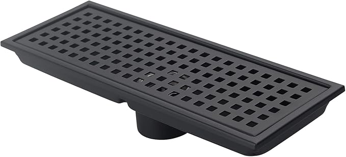12 Inch Rectangular Shower Floor Drain, Detachable to Insert The Mesh Grille Cover, SUS304 Stainless Steel, Matt Black