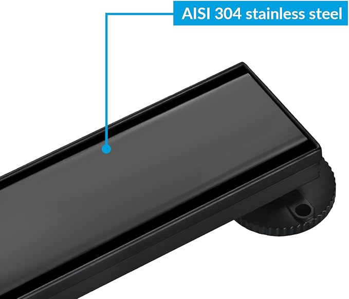 24 Inch Linear Shower Drain Matte Black Floor Drain for Bathroom Kitchen Rectangular 2 in 1 Floor Drain Tile Insert Cover 304 Stainless Steel Easy Install with Hair Strainer, Adjustable Leveling Feet
