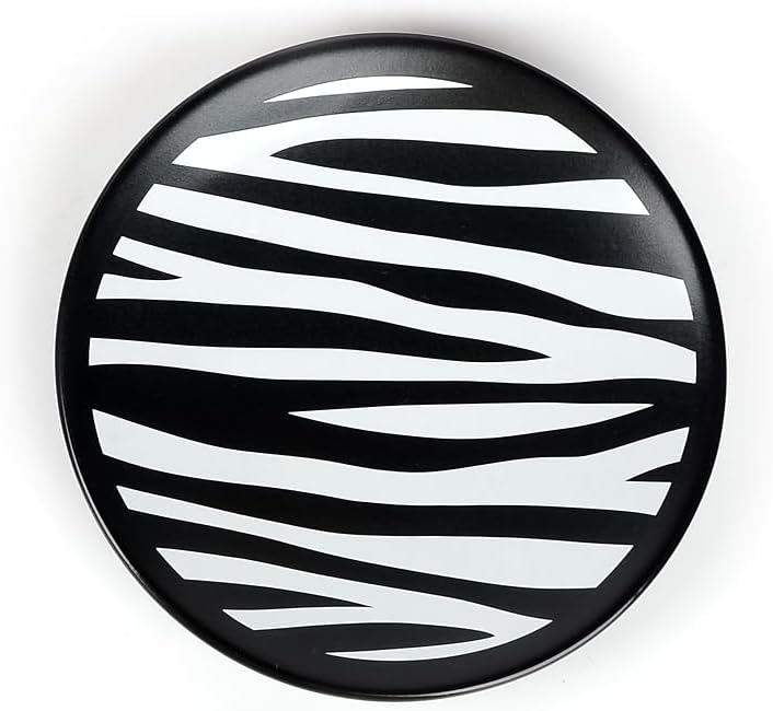 WPM 4 Piece Ceramic Bathroom Accessories Set - Zebra Print - Our Complete Bath Decor Kit Includes Designer Soap or Lotion Dispenser - Toothbrush Holder - Tumbler - Soap Dish
