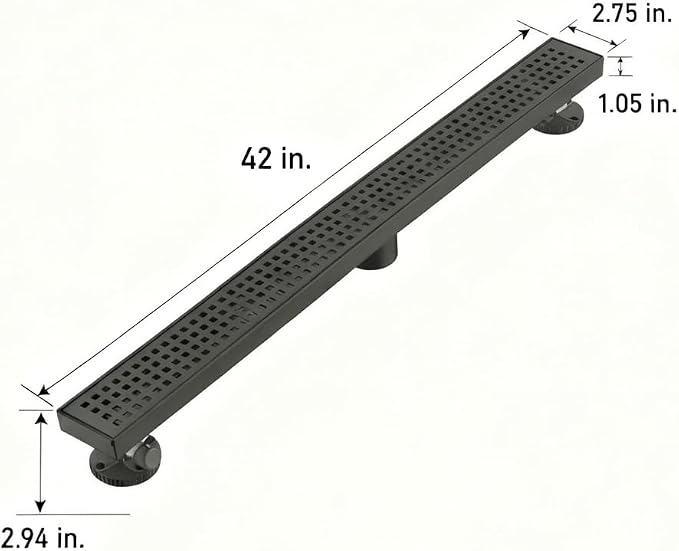 AVSIILE Linear Shower Floor Drain, Matte Black 42 Inch 304 Stainless Steel Bathroom Drains Kit, Long Rectangular Shower Trench Drain with Square Pattern Drain Cover & Hair Catcher