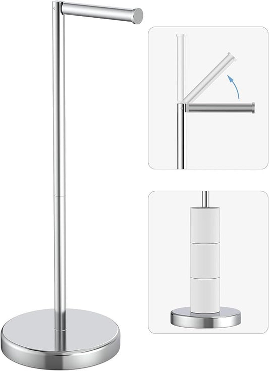 Chrome Toilet Paper Holder Stand Freestanding Tissue Roll Holder Bathroom | 304 Stainless Steel Rustproof Free Standing Toilet Paper Stand Storage for 4 Rolls(Fits All Rolls) by Evolvegoods