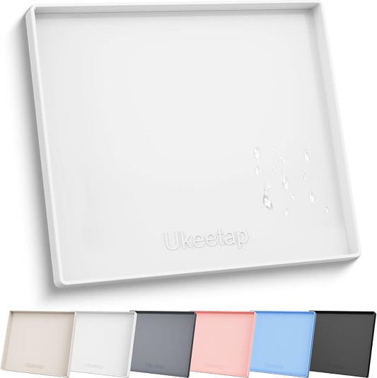 22" x 19" Extra Thick Silicone Mat Waterproof with Raised Edge, White | Under Sink Mat for Kitchen & Bathroom, Kitchen Cabinet Liner, Multi-Purpose for Storage & Protection