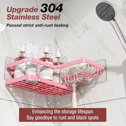 Youvip 4-Pack Adhesive Corner Shower Caddy with Soap Holder, No Drilling Wall Mounted Shower Shelves-Rustproof, Organizer for Bathroom, Kitchen & Home Decor. Pink