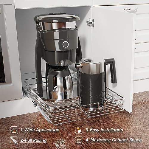 ROOMTEC Pull Out Cabinet Organizer(11" W x 21" D),Heavy Duty Slide Out Shelves,Pull out Drawers for Kitchen Cabinet,Base Cabinet Organization for Home, Kitchen, Bathroom