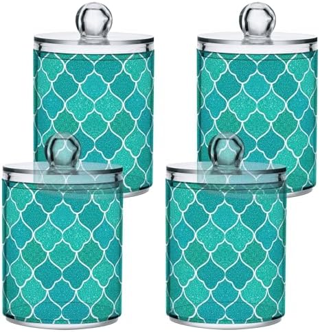 MNSRUU 2 Pack Qtip Holder Organizer Dispenser Glitter Teal Mermaid Scales Bathroom Storage Canister Cotton Ball Holder Bathroom Containers for Cotton Swabs/Pads/Floss