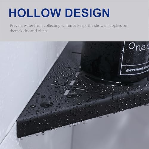 12" Corner Shower Shelf, 2-Pack Shower Shelves SUS304 Stainless Steel Bathroom Shelves for Tile Walls, Recessed Corner Shelf Organizer Rack, Large Size (Matte Black)