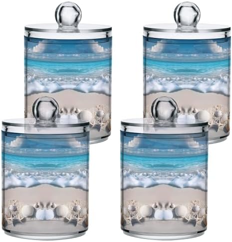 Mnsruu 4 Pack Qtip Holder Organizer Dispenser Various Shells Bathroom Storage Canister Cotton Ball Holder Bathroom Containers for Cotton Swabs/Pads/Floss
