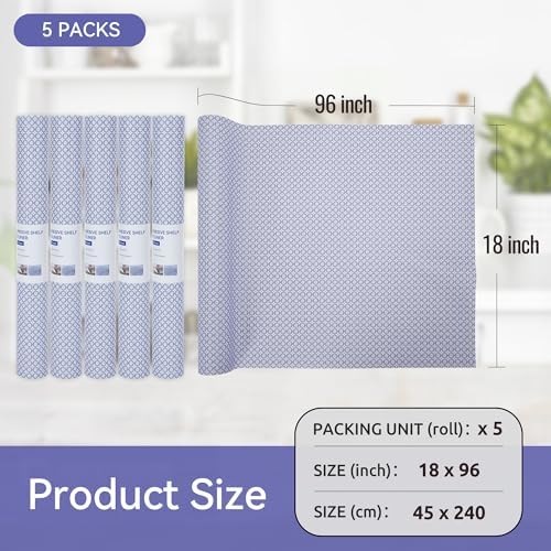 FIFTY FEET 18"x96" Non-Adhesive Shelf Liner for Kitchen Cabinets and Drawers, Washable Non-Slip PVC Cabinet Liner (Blue Circle)(5 Roll)