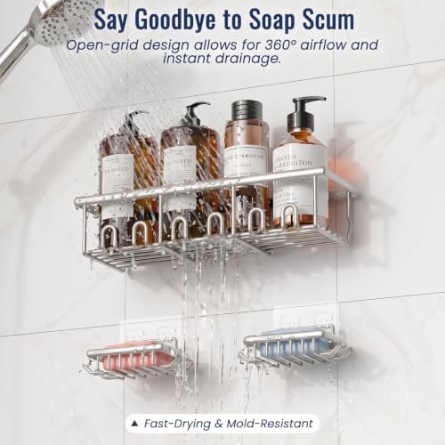 8 Pack Adhesive Large Capacity No-Drilling Shower Caddy, Silver