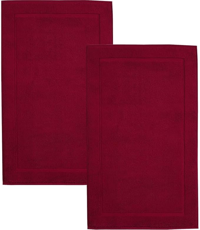 Hawmam Linen Red Bath Mats, 21 x 34 inches, Pack of 2-100% Ring Spun Cotton,[Not a Bathroom Rug] Banded Design, Highly Absorbent, Machine Washable for Bathroom Floor Towel