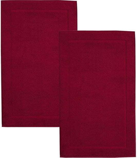 Hawmam Linen Red Bath Mats, 21 x 34 inches, Pack of 2-100% Ring Spun Cotton,[Not a Bathroom Rug] Banded Design, Highly Absorbent, Machine Washable for Bathroom Floor Towel