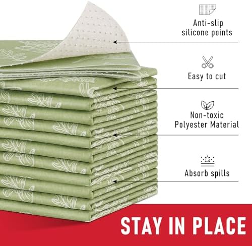 Cooyes Large Fridge Liners for Refrigerator, 17.7" × 24", Drawer & Shelf Liners for Kitchen Cabinets Non-Adhesive, Breathable Cloth Material, Non-Slip, Keep Produce Fresh Longer, Sage Green