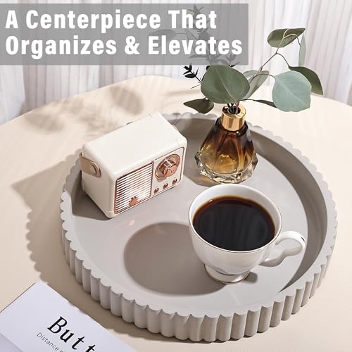 100% Concrete Round Decorative Tray for Coffee Table, 10.8 Inch, White