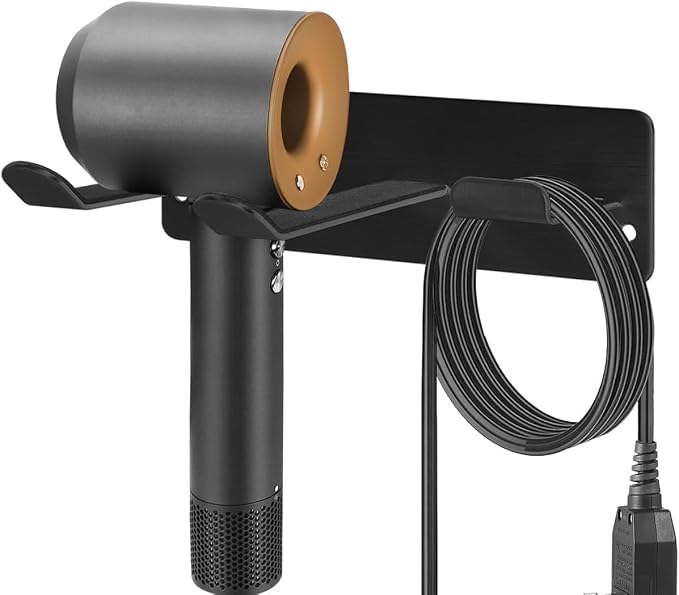 Hair Dryer Holder Wall Mount, Universal Hair Dryer Hanger for Bathroom/Bedroom/Barbershop, 304 Stainless Steel Organizer with 3M Adhesive, No Drilling Space Saver (Black)