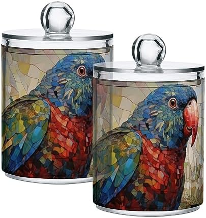 Vnurnrn Bathroom Jars with Lid Set Vintage Parrot Tree Print, Plastic Vanity Canisters Storage Organizer for Cotton Balls Swabs Pads Salts 2 Pack