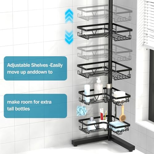 KEGII Floor Shower Caddy Standing, 4-Tier Corner Organizer with Hooks
