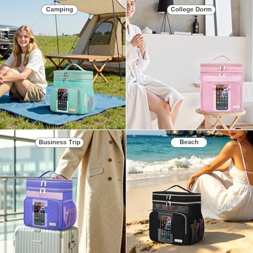Portable Shower Caddy College Dorm Essentials, Large Toiletry Bag for Women Men, 2 Layers Quickly Dry Mesh Bathroom Tote Bag, Hanging Makeup Organizer Bag for Travel, Gym, Camping (Pink)
