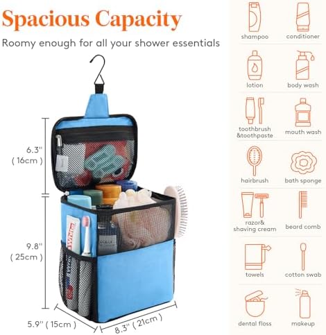 Lifewit Mesh Shower Caddy Bag Portable for College Dorm Room Essentials, Hanging Organizer Basket, Quick Dry Tote Bag for Camping, Bathroom, Beach, Travel, Medium, Blue
