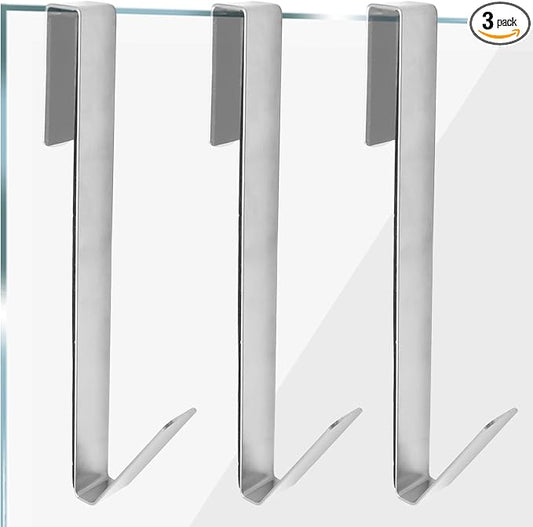 Zorfeter 10 Inch Extended Over Shower Door Hook, Stainless Steel Heavy Duty Shower Hooks Drilling-Free Towel Hooks for Bathroom Frameless Glass Shower Door - 3 Packs