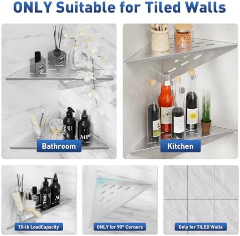 lives Shower Corner Shelf 2 Pack, 10-Inch 304 Stainless Steel, Silver Slot