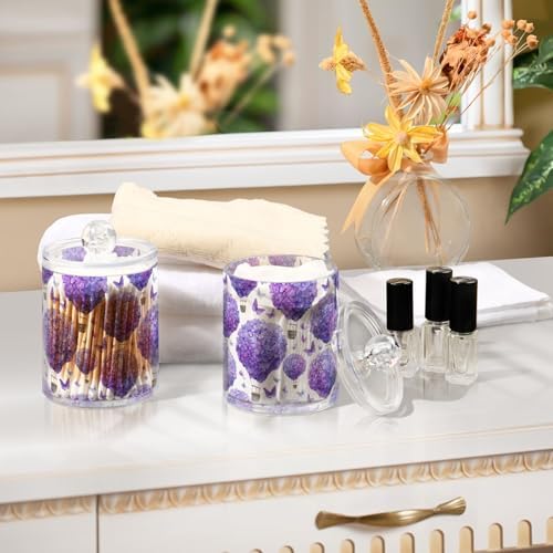 ALAZA Hydrangea Flower Beautiful 2 Pack Qtip Holder Dispenser for Cotton Swabs, Balls, Pads, Floss 10 oz Plastic Canister Organizer