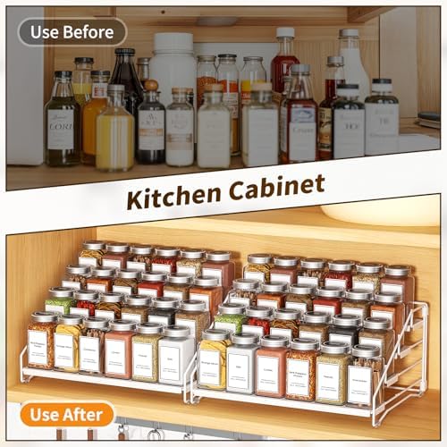 BOIVSHI Spice Organizer for Cabinet, Depth Adjustable Spice Rack, White