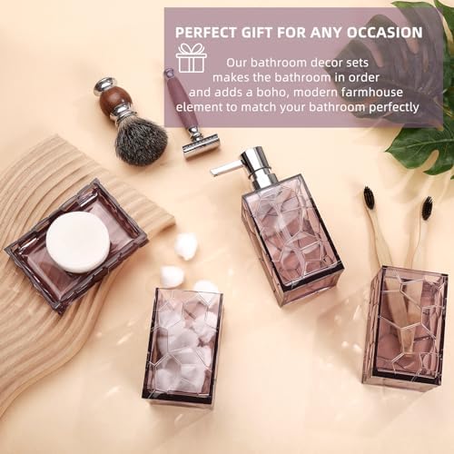GAHEFY Lavender Purple Bathroom Accessories Set with Toothbrush Holder, Soap Dispenser, Tumbler, Soap Dish, Purple Bathroom Decor,Acrylic (Purple-4pcs)