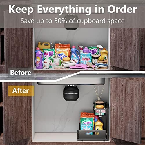 Ceetug Slide Out Under Sink Organizers and Storage, Black, 1 Pack