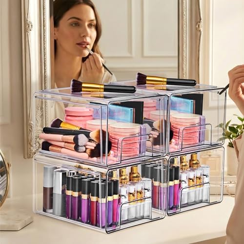 Sorbus Clear Stackable Storage Drawers with Handles (Large, 4 Pack)