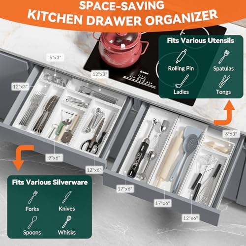Lixple Bamboo Kitchen Drawer Organizer, 2 Pack, 6" x 3" x 2", White